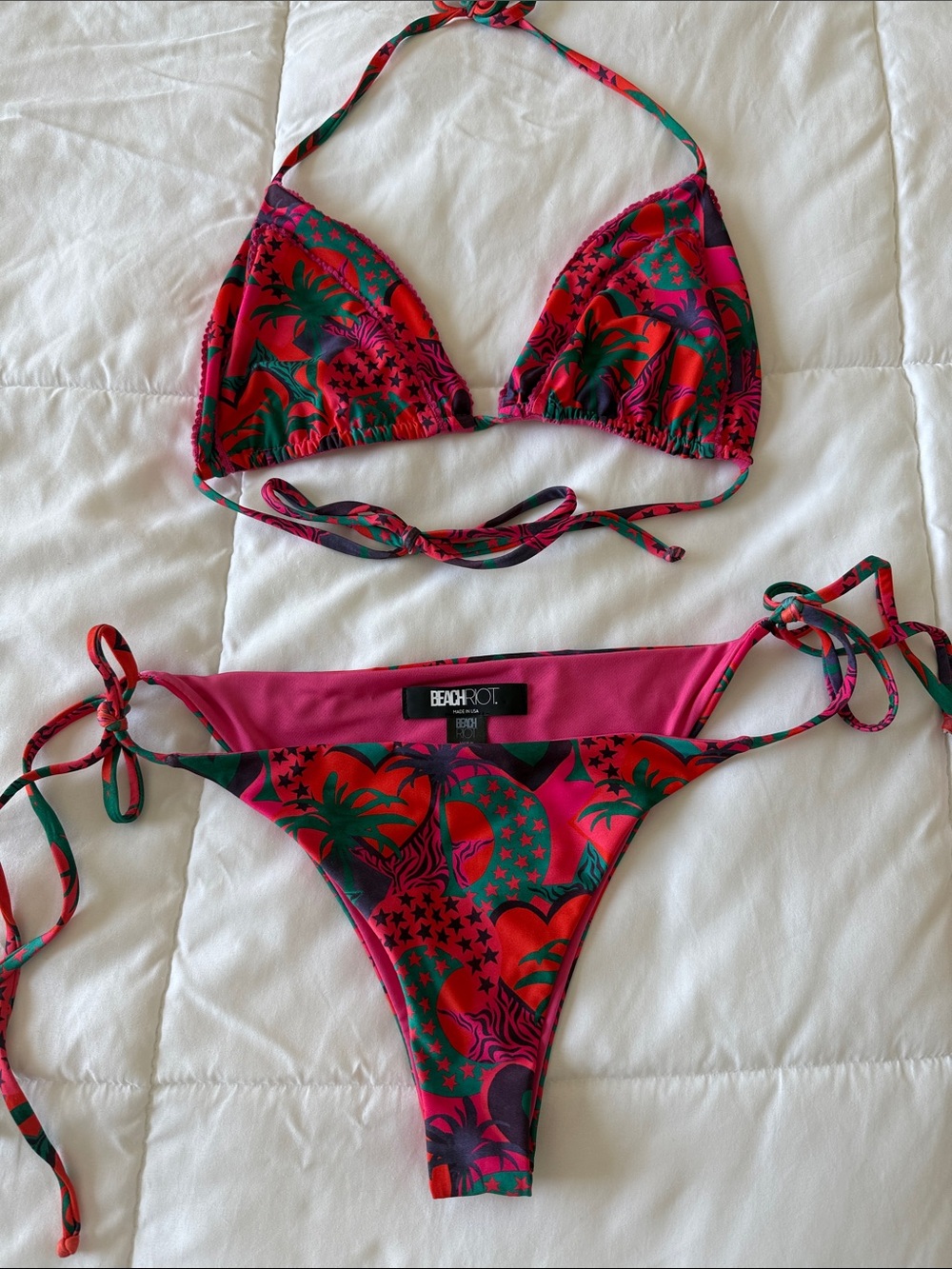 Beach Riot Pink Red and Green Tropical Tie Bikini